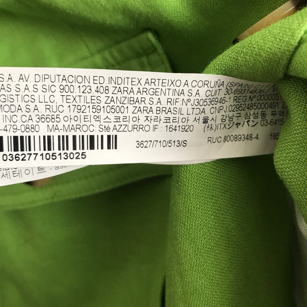 ZARA 100% LINEN SAFARI BLAZER JACKET LIME GREEN BUTTON WOMEMS SMALL - Picture 6 of 10
